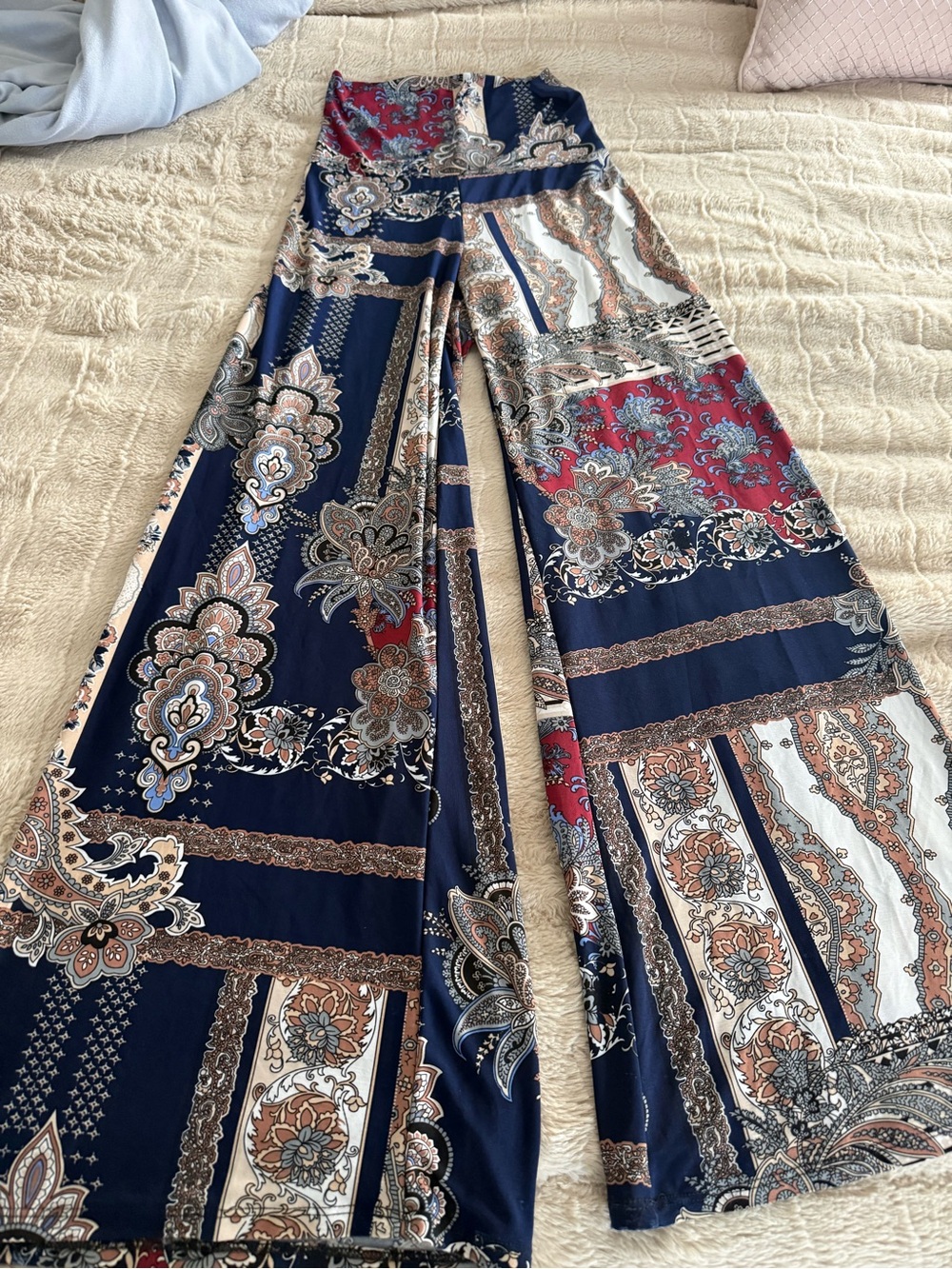Wide-Leg Paisley Print Palazzo Pants - Navy Multi